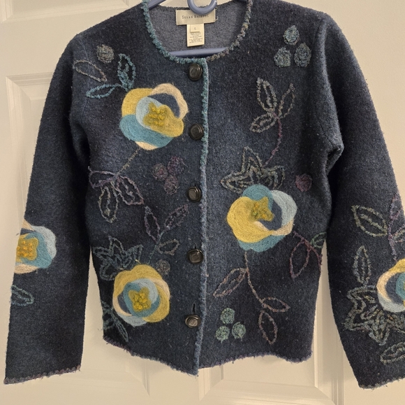 Susan Bristol Sweaters - Vintage Susan Bristol Boiled Wool Embroidered Sweater/Jacket Size Small